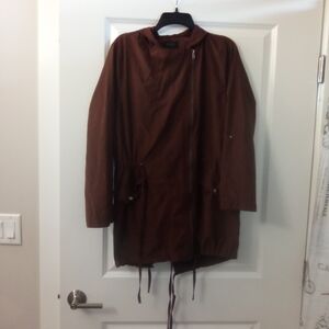 Women's Brown Utility Zip Up Jacket With Hood Size Medium By Be Cool
